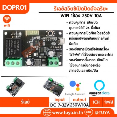 DOPR01  รีเลย์เปิด/ปิด ประตูอัจริยะ 1 ช่อง WIFI + 1CH  DC7-32V