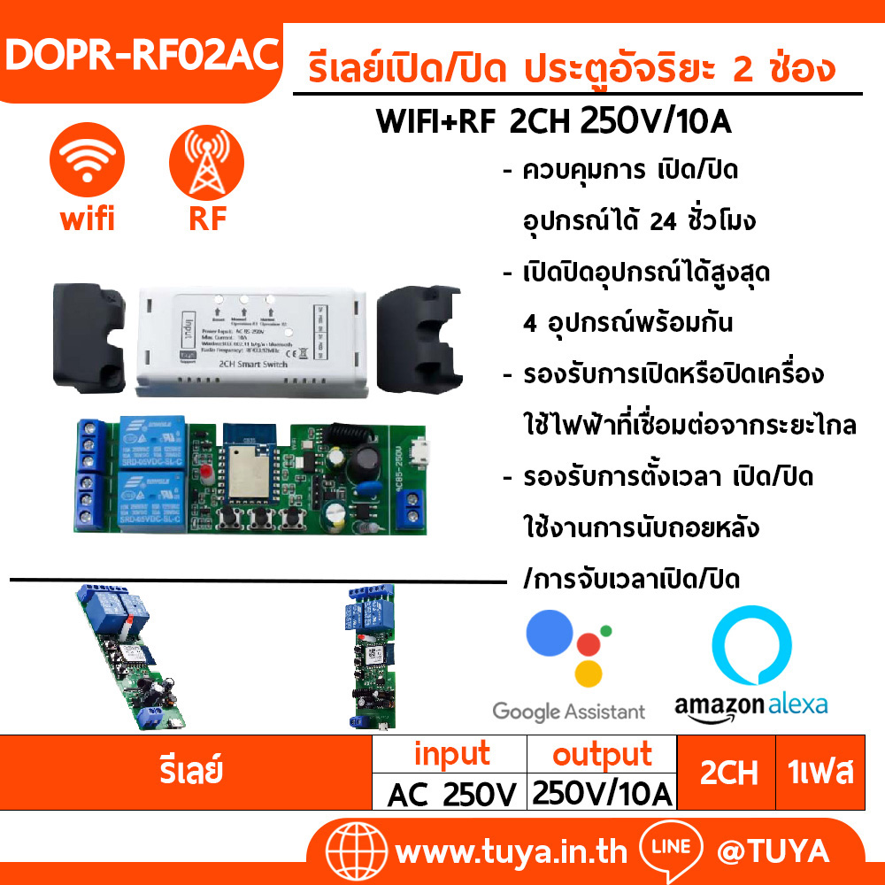 DOPR-RF02AC  รีเลย์เปิด/ปิด ประตูอัจริยะ 2 ช่อง WIFI+RF 2CH  