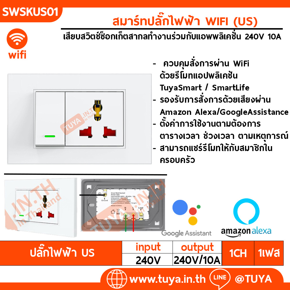 SWSK-US01 สมาร์ทปลั๊กไฟฟ้า WIFI เสียบสวิตช์ซ็อกเก็ตสากลทำงานร่วมกับแอพพลิเคชั่น