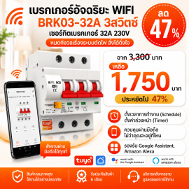 BRK03-32A เซอร์กิตเบรคเกอร์ไฟฟ้า WIFI 2.4GHZ 3สวิตซ์ สั่งงานผ่านแอปพลิเคชั่น 32A 230V