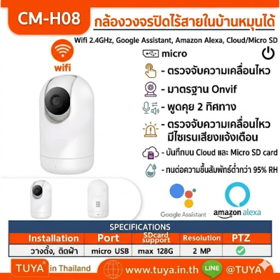 CM-H08 กล้องวงจรปิดไร้สายในบ้านหมุนได้ WIFI 2MP 5V AI Humanoid มีโหมดPatrol