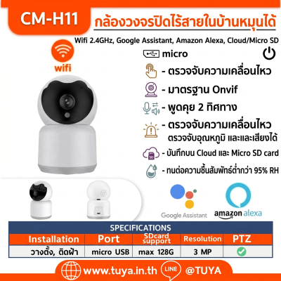 CM-H11 กล้องวงจรปิดภายในบ้านหมุนได้ WiFi 3MP H.264 128G