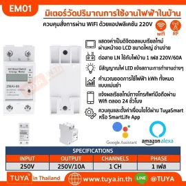 EM01 มิเตอร์วัดปริมาณการใช้งานไฟฟ้าในบ้าน ควบคุมสั่งการผ่าน WiFi ด้วยแอปพลิเคชัน 220V 60A LN