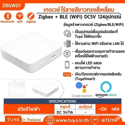 ZBGW01 เกตเวย์ไร้สายสีขาวทรงสี่เหลี่ยม Zigbee + BLE (WiFi) DC5V 124อุปกรณ์