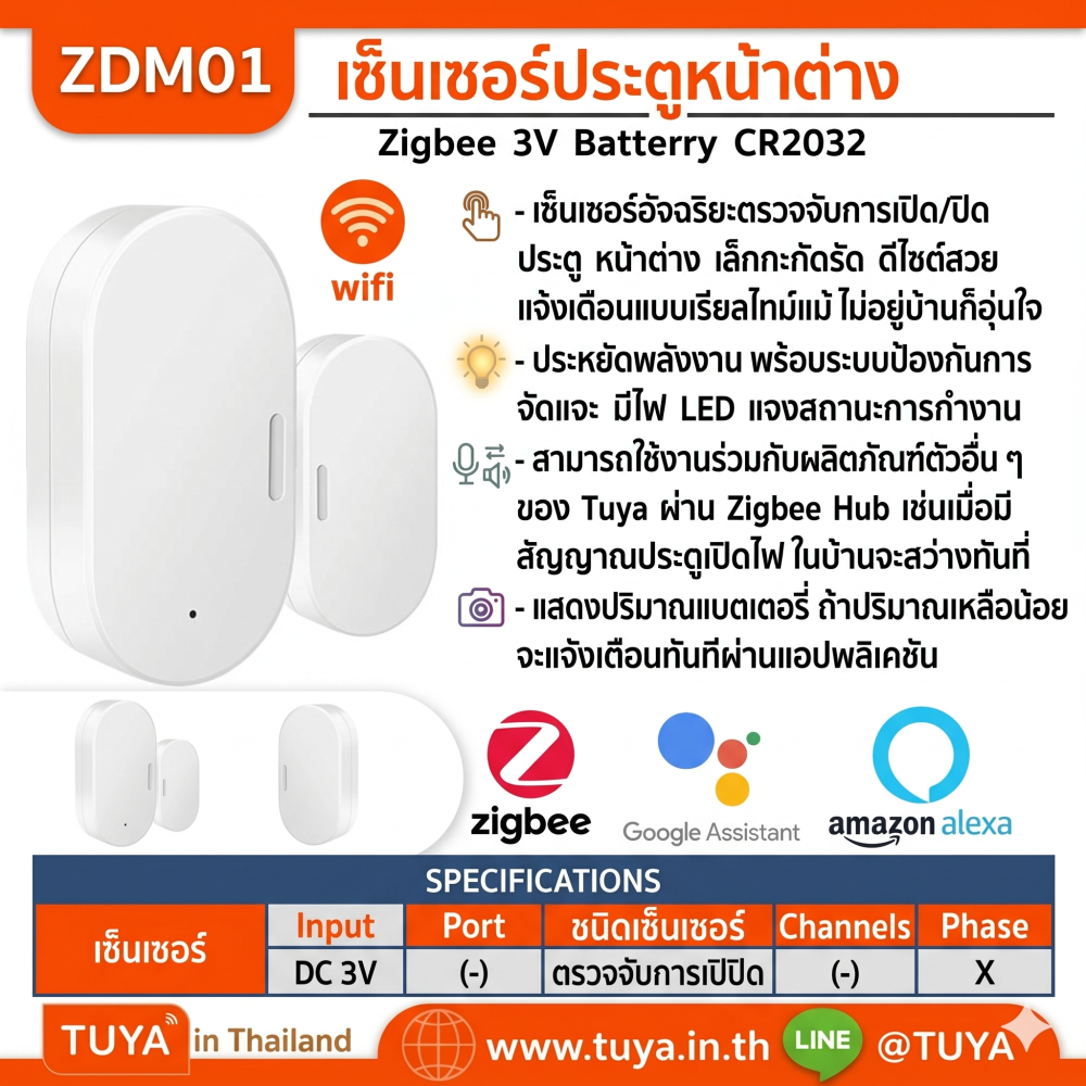 ZDM01 เซ็นเซอร์ประตูหน้าต่าง Zigbee 3V