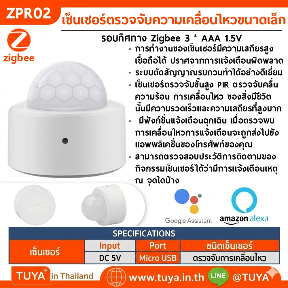 ZPR02  เซ็นเซอร์ตรวจจับความเคลื่อนไหวขนาดเล็ก รอบทิศทาง Zigbee 3 * AAA 1.5V