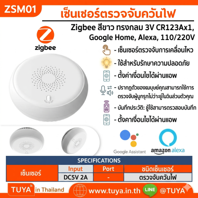 ZSM01 เซ็นเซอร์ตรวจจับควันไฟ Zigbee สีขาว ทรงกลม 3V CR123Ax1