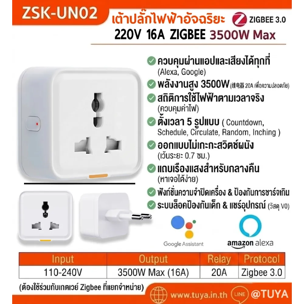 ZSK-UN02 เต้าปลั๊กไฟฟ้าอัจฉริยะ 220V 16A ZIGBEE