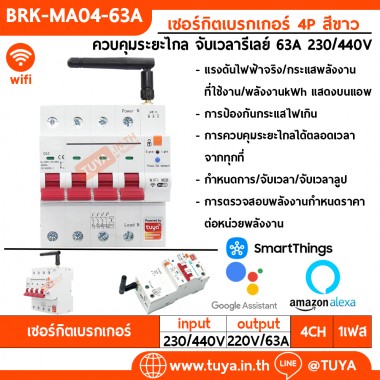 BRK-MA04-63A เซอร์กิตเบรกเกอร์ 4P สีขาว ควบคุมระยะไกล จับเวลารีเลย์ 63A 230/440V