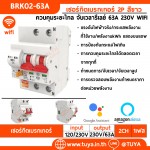 BRK02-63A เซอร์กิตเบรคเกอร์ไฟฟ้า WIFI 2.4GHZ 2สวิตซ์ สั่งงานผ่านแอปพลิเคชั่น 63A 230V