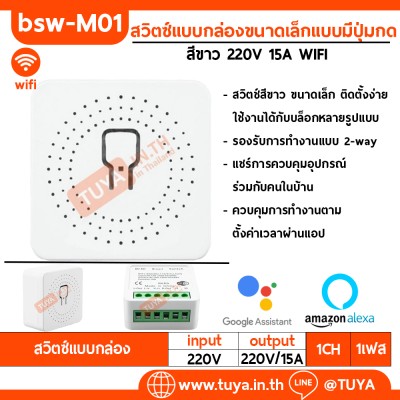 BSW-M01 สวิตซ์แบบกล่องขนาดเล็กแบบมีปุ่มกด 220V 15A WIFI