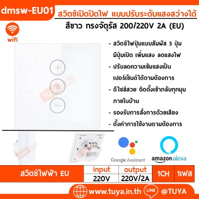 DMSW-EU01 สวิตช์เปิดปิดไฟ แบบปรับระดับแสงสว่างได้  (จัตุรัส)