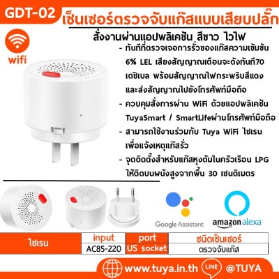 GDT-02 เซ็นเซอร์ตรวจจับแก๊สแบบเสียบปลั๊ก WIFI 70dB 250V