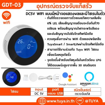 GDT-03 อุปกรณ์ตรวจจับแก็สรั่ว DC5V WIFI แบบมีหน้าจอแสดงผลและมีไซเรนในตัว