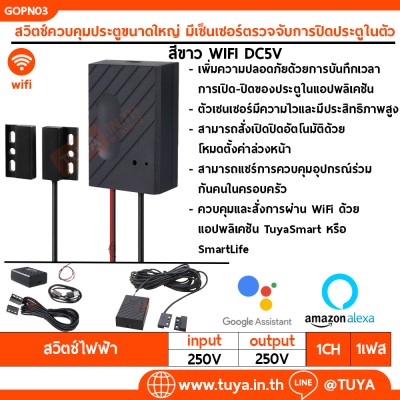 GOPN03 สวิตช์ควบคุมประตูขนาดใหญ่ มีเซ็นเซอร์ตรวจจับการปิดประตูในตัว (WiFi) DC5V