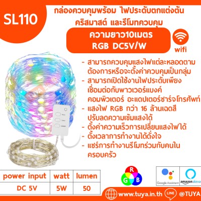 SL110 กล่องควบคุมพร้อม ไฟประดับตกแต่งต้นคริสมาสต์ และรีโมทควบคุม ความยาว10เมตร