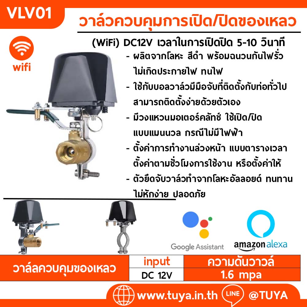 VLV01  วาล์วควบคุมการเปิด/ปิดของเหลว (WiFi) DC12V เวลาในการเปิดปิด 5-10 วินาที