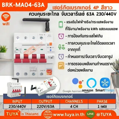 BRK-MA04-63A เซอร์กิตเบรกเกอร์ 4P สีขาว ควบคุมระยะไกล จับเวลารีเลย์ 63A 230/440V