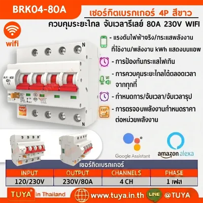 BRK04-80A เซอร์กิตเบรคเกอร์ไฟฟ้า WIFI 2.4GHZ 4สวิตซ์ สั่งงานผ่านแอปพลิเคชั่น 80A 230V