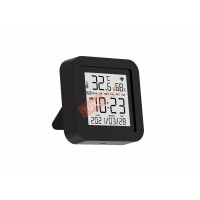 RTHS01 รีโมทควบคุมครอบจักรวาล IR และนาฬิกาปลุกแบบมีหน้าจอแสดงผล และเซ็นเซอร์ตรวจจับอุณหภูมิและความชื้นในตัว WIFI สีดำ Micro usb DC5V