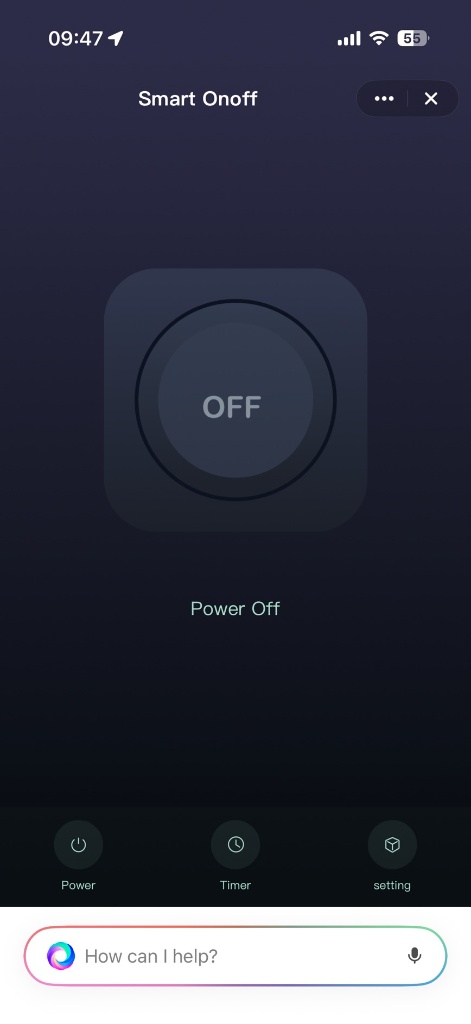 หน้าหลักของแอป Smart Onoff
