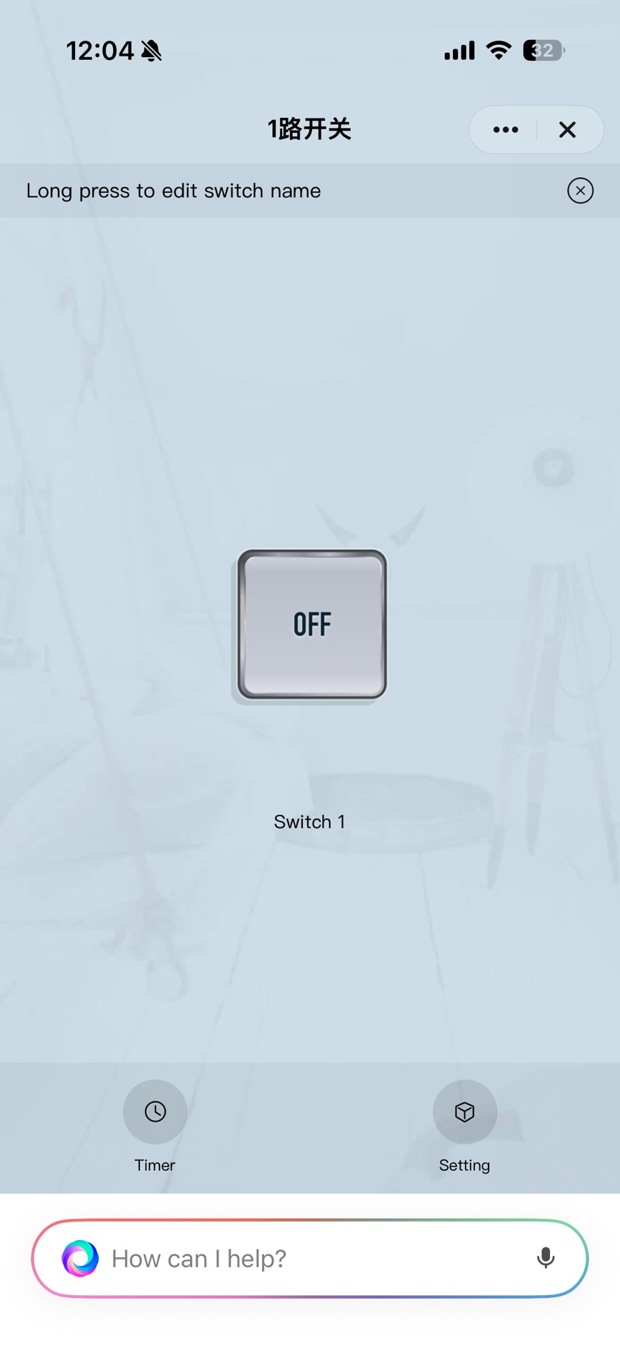 หน้าหลักของแอป 1-Gang Switch