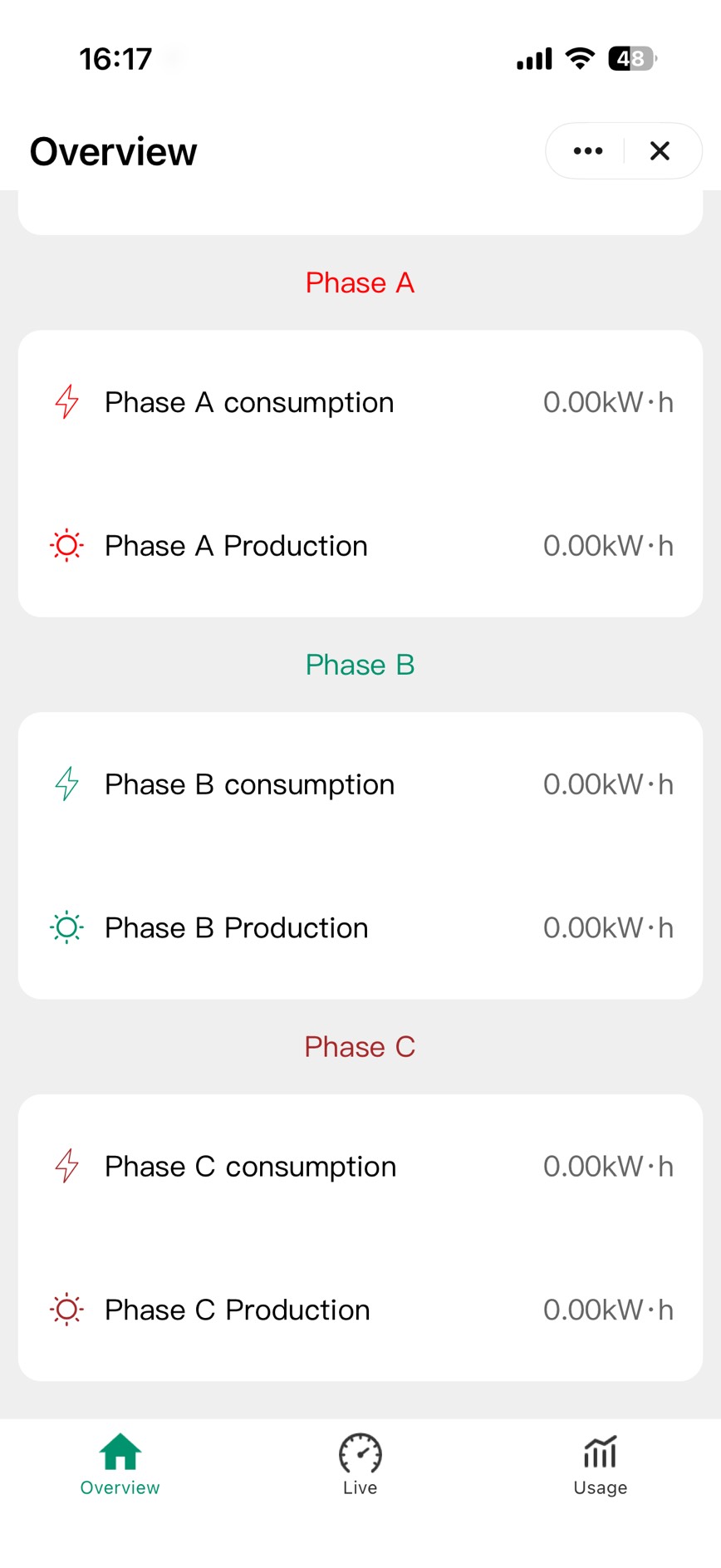 หน้าหลักของแอป 3-Phase Smart Meter